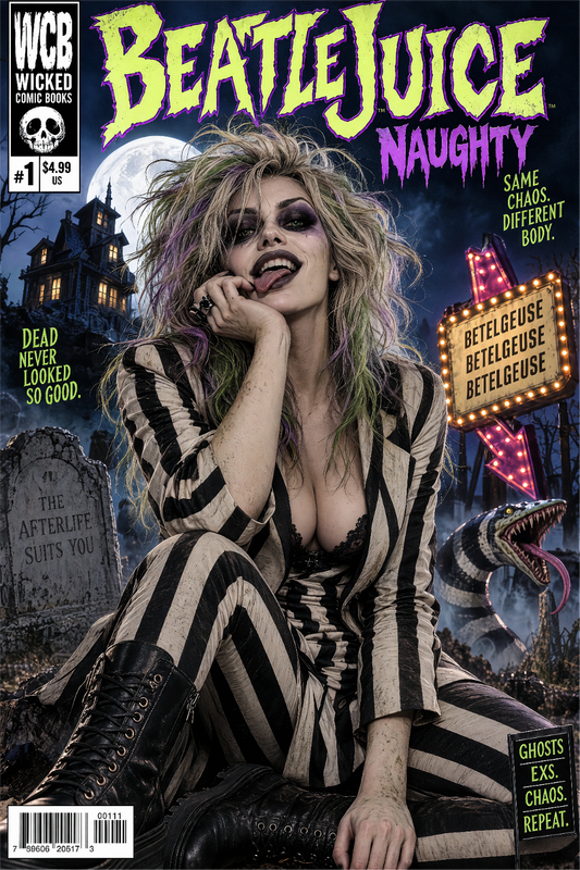 BeetleJuice Naughty #1 green and purple gothic horror comic cover